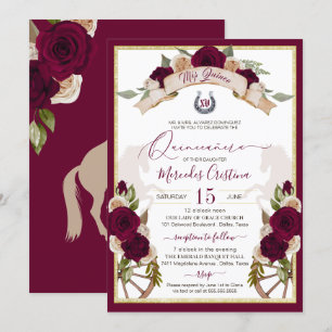 Burgundy Roses Floral Western Charro Quinceanera Invitation
