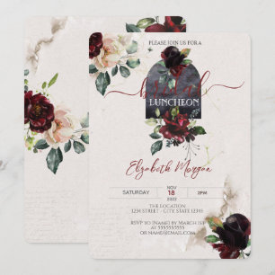 Burgundy Roses Flowers Bridal Luncheon  Invitation