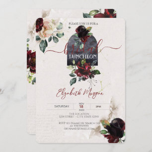 Burgundy Roses Flowers Bridal Luncheon  Invitation