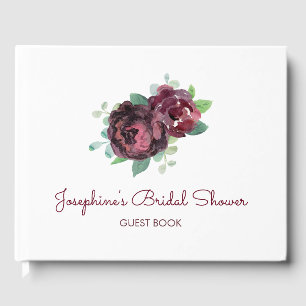 Burgundy Roses Foliage Floral Bridal Shower Guest Book