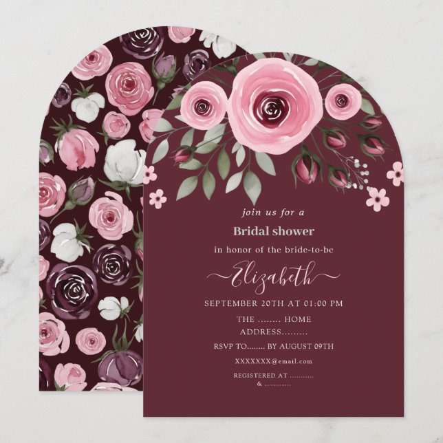 Burgundy Roses Invitation (Front/Back)