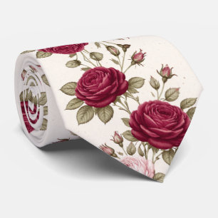 Burgundy Roses On Ivory Background Tie