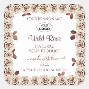 Burgundy Roses on White Product Labels with Logo