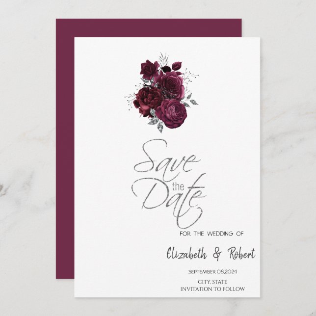 Burgundy Roses Save The Date (Front/Back)