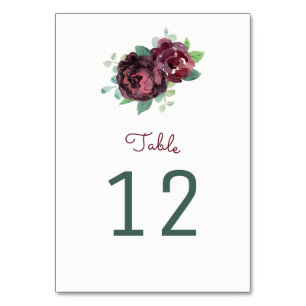Burgundy Roses Table Number Cards