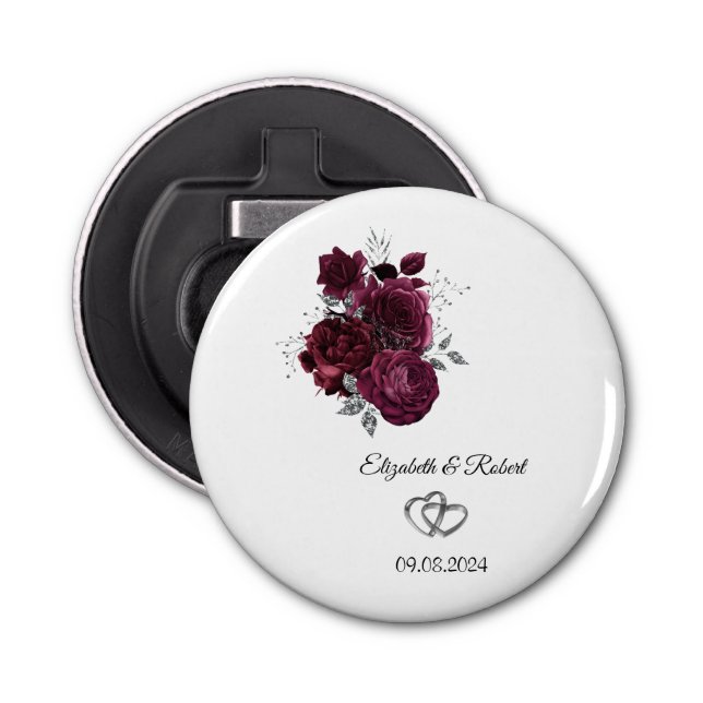 Burgundy Roses Wedding  Bottle Opener (Front)