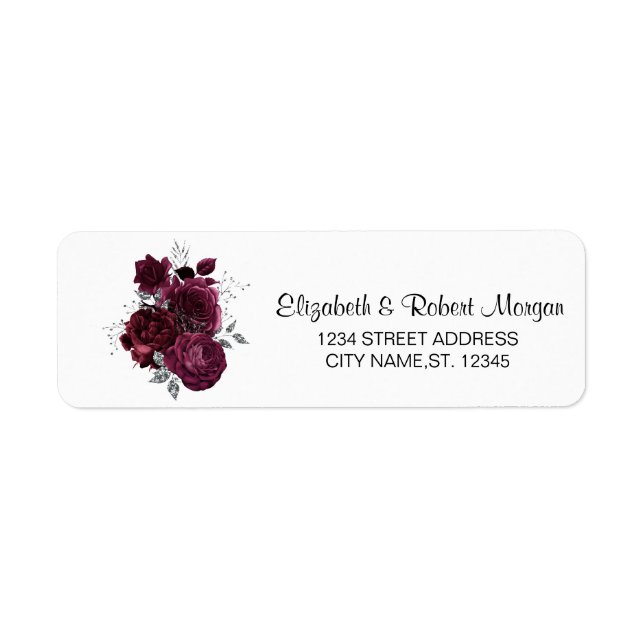 Burgundy Roses Wedding Return Address Label (Front)
