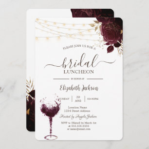 Burgundy Roses,Wine Glass Bridal Luncheon Invitation