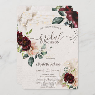 Burgundy Roses,Wine Glass,Lights Bridal Luncheon  Invitation