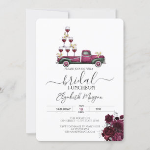Burgundy Roses Wine Truck Bridal Luncheon Invitation