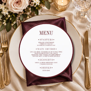 Burgundy Round Wedding Guest Place & Menu Card