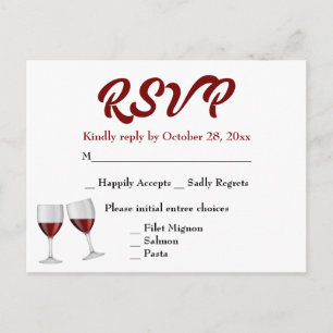 Burgundy RSVP Champagne Wine Glasses Wedding Invitation Postcard
