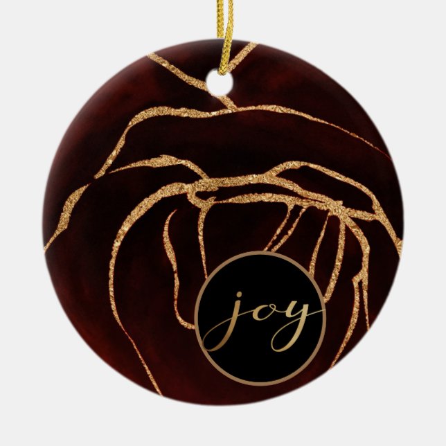 burgundy ruby and gold joy photo ornament (Front)