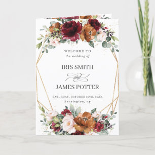 Burgundy Rust Blush Floral Gold Wedding Program