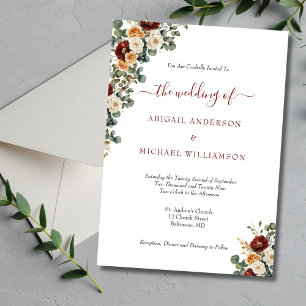Burgundy Rust Cream Floral Elegant Wedding Invitation