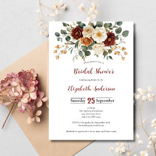 Burgundy Rust Cream Florals Bridal Shower Invitation