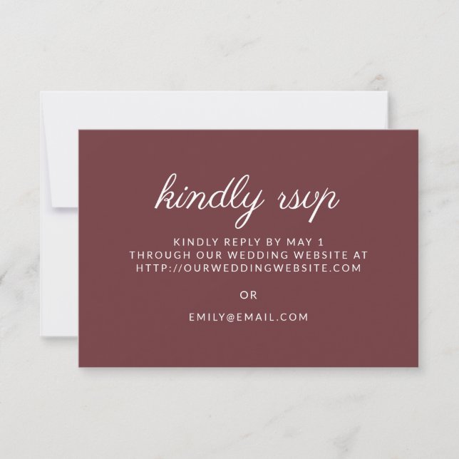 Burgundy Rust Script Wedding Kindly Reply Website RSVP Card (Front)