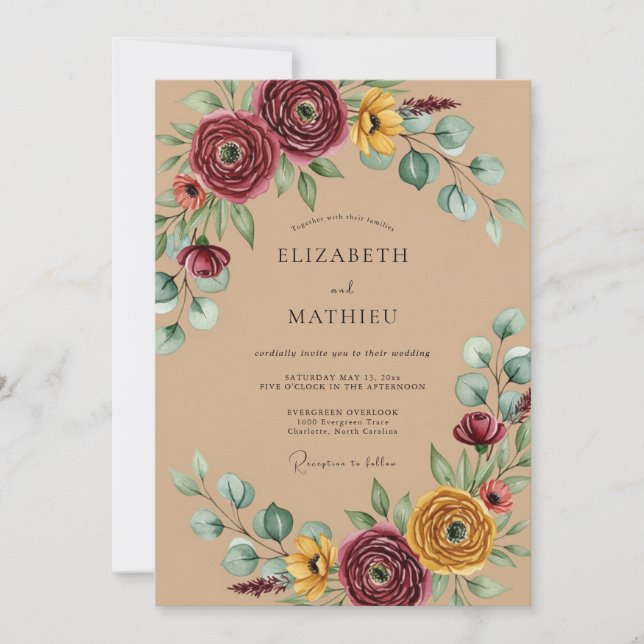 Burgundy Rustic Autumnal Wedding Invitation (Front)