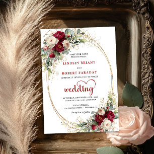 Burgundy Rustic Bohemian Floral Wedding Invite