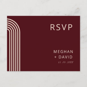 Burgundy Rustic Boho Arched Modern Wedding RSVP Invitation Postcard