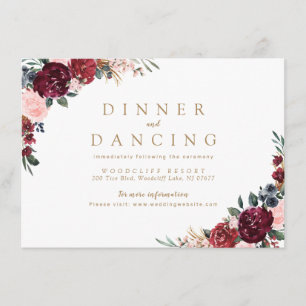 Burgundy rustic boho floral wedding reception enclosure card