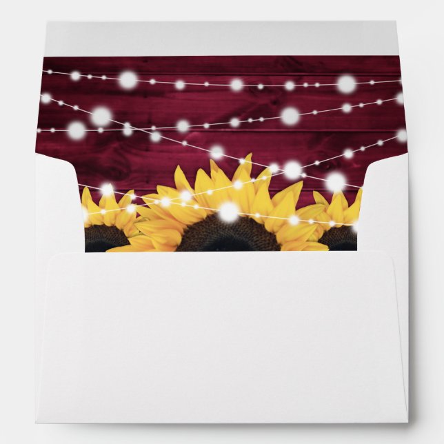 Burgundy Rustic Country Wood Sunflower Wedding Envelope (Back (Bottom))