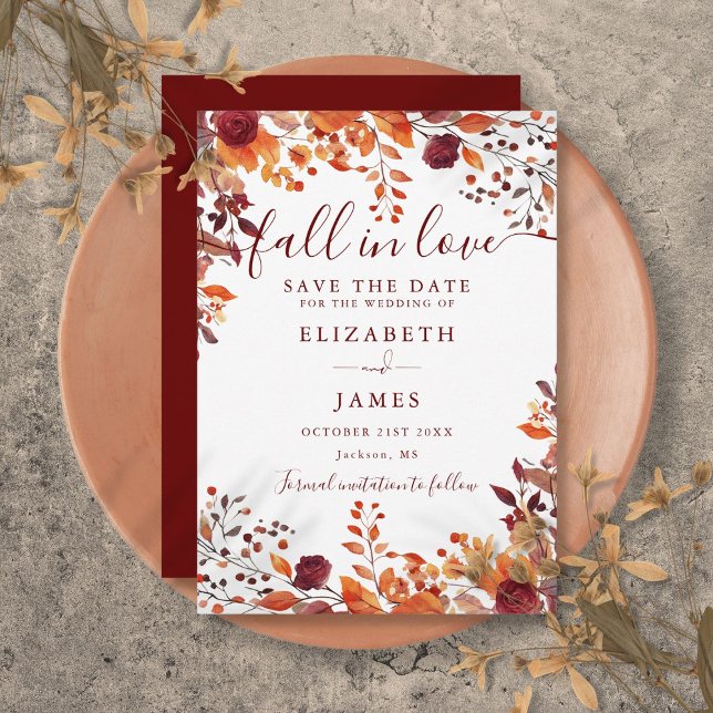 Burgundy Rustic Fall Autumnal Leaves Wedding Save The Date (Burgundy Rustic Fall Autumnal Leaves Wedding Save The Date)