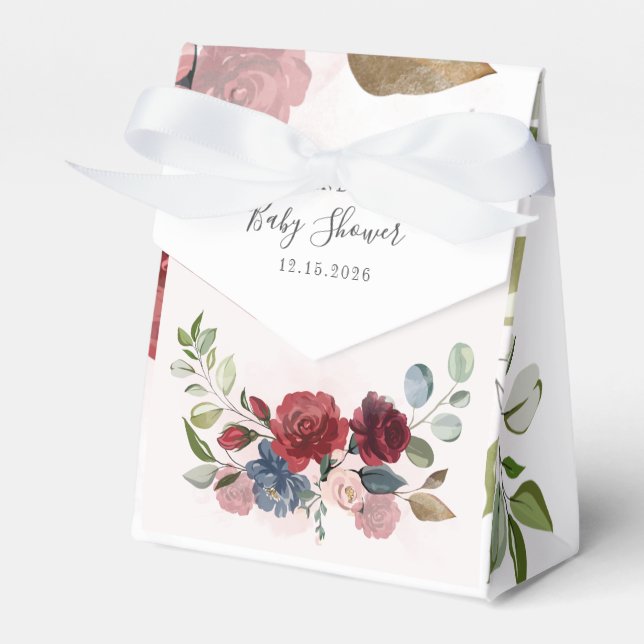 Burgundy Rustic Floral Baby Shower Custom Favour Box (Front Side)