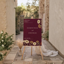 Burgundy Rustic Floral Red Wedding Welcome Sign