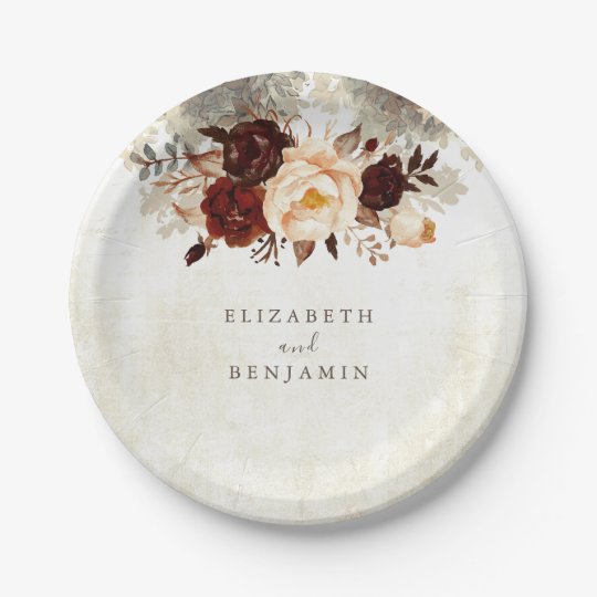 Burgundy Rustic Floral Wedding Paper Plate | Zazzle.com.au