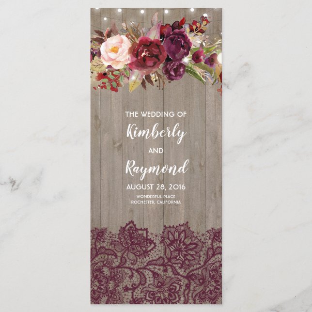Burgundy Rustic Floral Wedding Programs (Front)