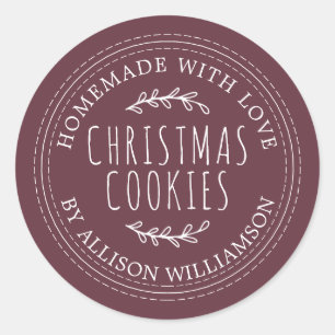 Burgundy Rustic Homemade Christmas Cookies Classic Round Sticker