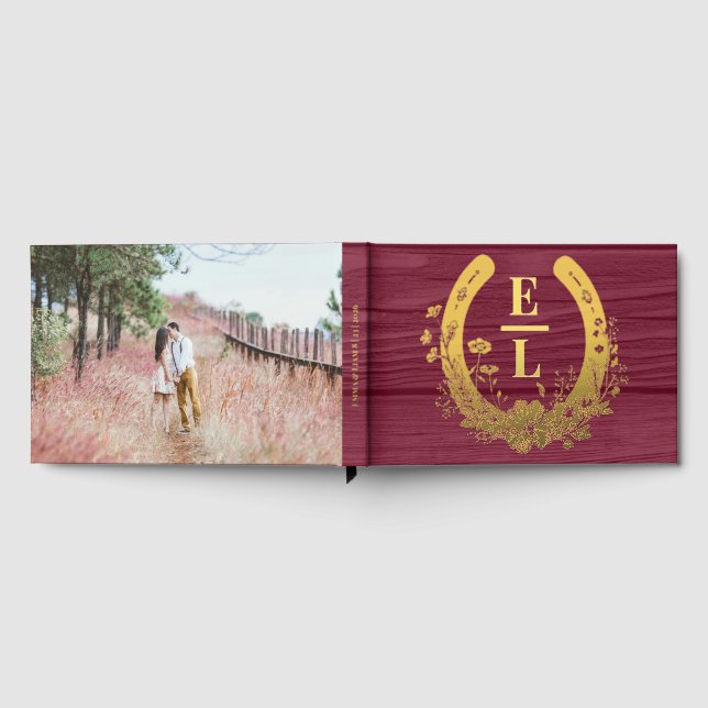 Burgundy Rustic Horseshoe Wedding Keepsake Guest Book (Full)