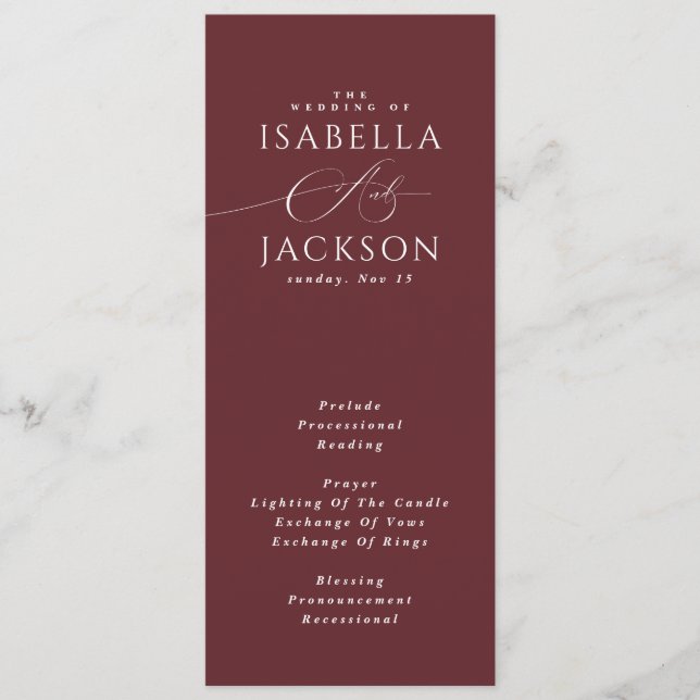 Burgundy Rustic Outdoor Wedding  Program (Front)