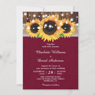 Burgundy Rustic Sunflower Wedding Invitations