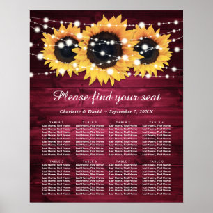 Burgundy Rustic Sunflower Wedding Seating Chart 8