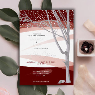 Burgundy Rustic Winter Tree Watercolor Wedding