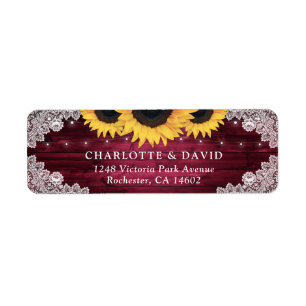 Burgundy Rustic Wood Sunflower Return Address Return Address Label
