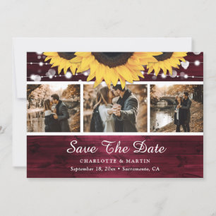 Burgundy Rustic Wood Sunflower Wedding Photo Save The Date