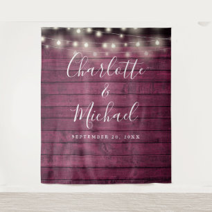 Burgundy Rustic Wood Wedding Photo Booth Backdrop Tapestry
