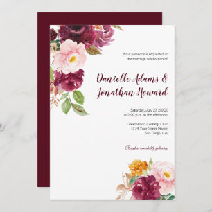Burgundy Saffron Yellow Pink Rustic Wedding   Invitation