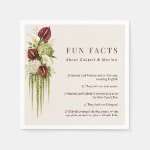 Burgundy & Sage Green Floral 5 Fun Facts Wedding Napkin