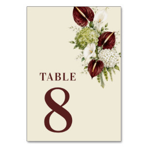 Burgundy & Sage Green Floral Table 8 Wedding Number