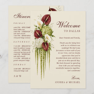 Burgundy &Sage Green Floral Wedding Itinerary Card