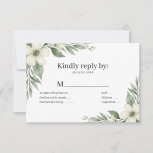 Burgundy Sage Greenery White Floral Wedding RSVP Card
