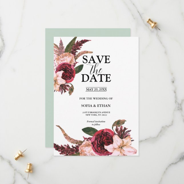 Burgundy Sangria Wedding Save the Dates Save The Date (Front/Back In Situ)