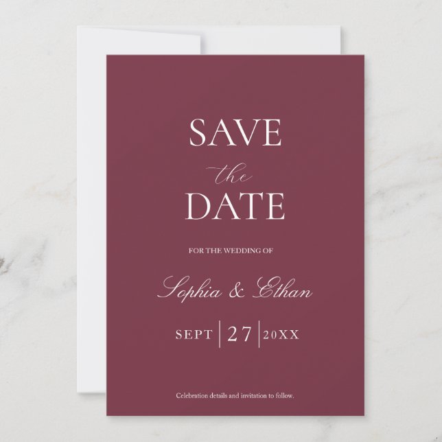 Burgundy Save The Date Invitation (Front)