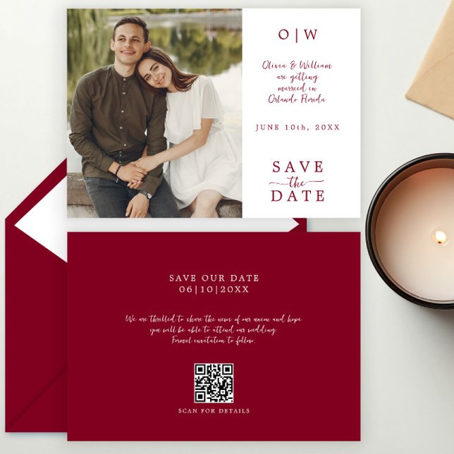 Burgundy Save the Date Photo Card (Creator Uploaded)