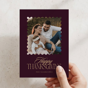 Burgundy Scalloped Frame Thanksgiving Photo Card