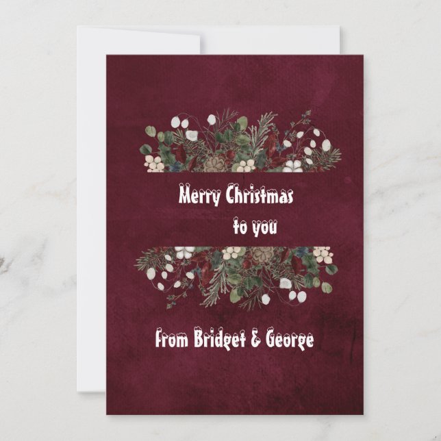 burgundy scandinavian wreath holiday card (Front)